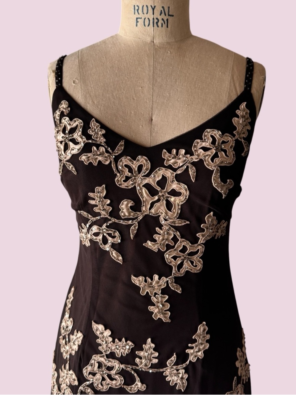 Vintage 90s Xscape Brown Beaded Fairy Maxi Dress and Shawl - Picture 5 of 13